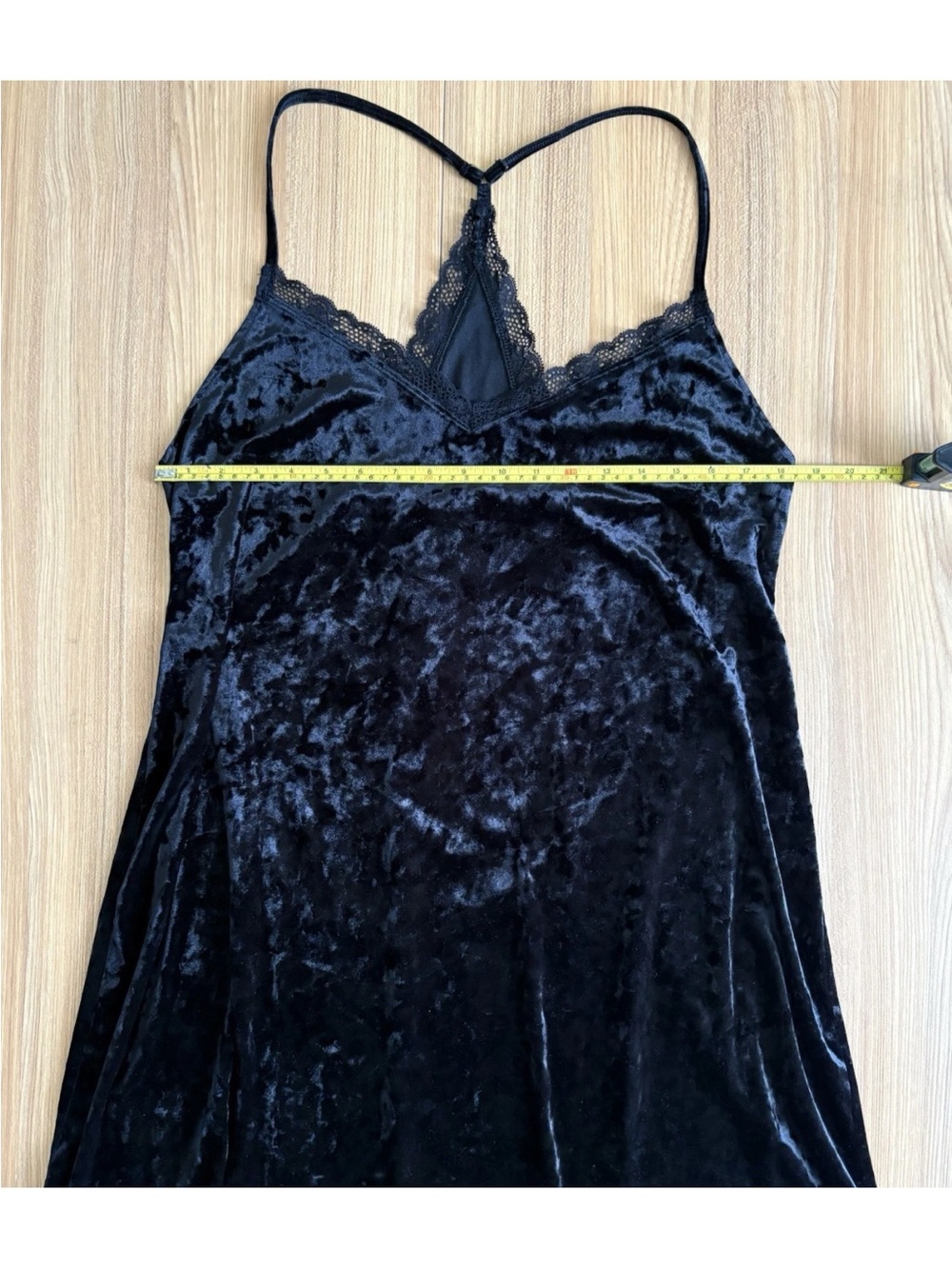 Ashley Stewart Crushed Velvet Slip Dress Lace Trim 1X Black Sexy Vamp Goth Date - Picture 8 of 8
